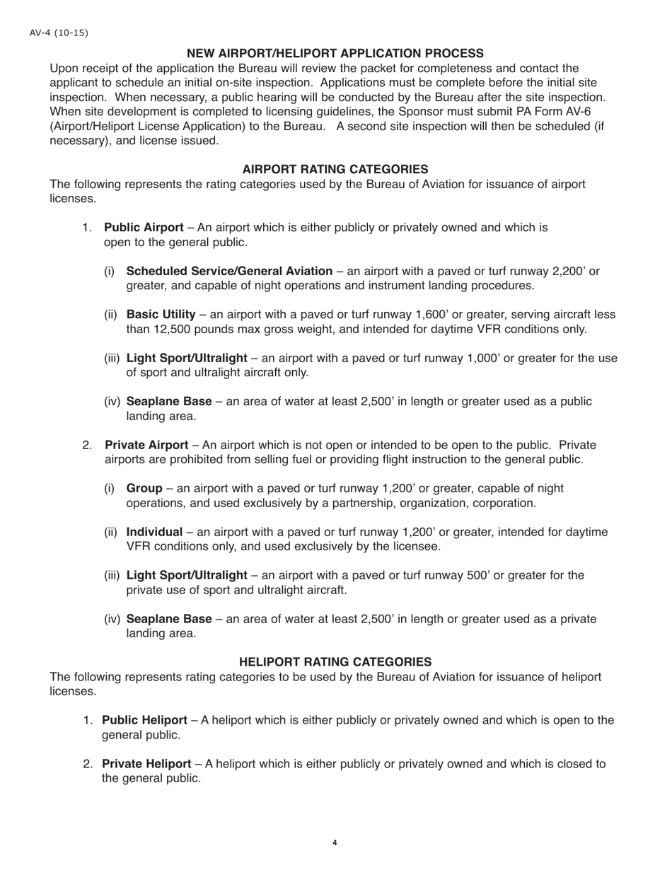 Form AV-4 Application for New Airport / Heliport Site Approval - Pennsylvania, Page 4