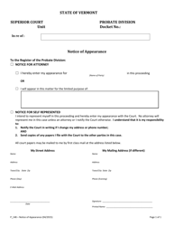 Document preview: Form P148 Notice of Appearance - Vermont