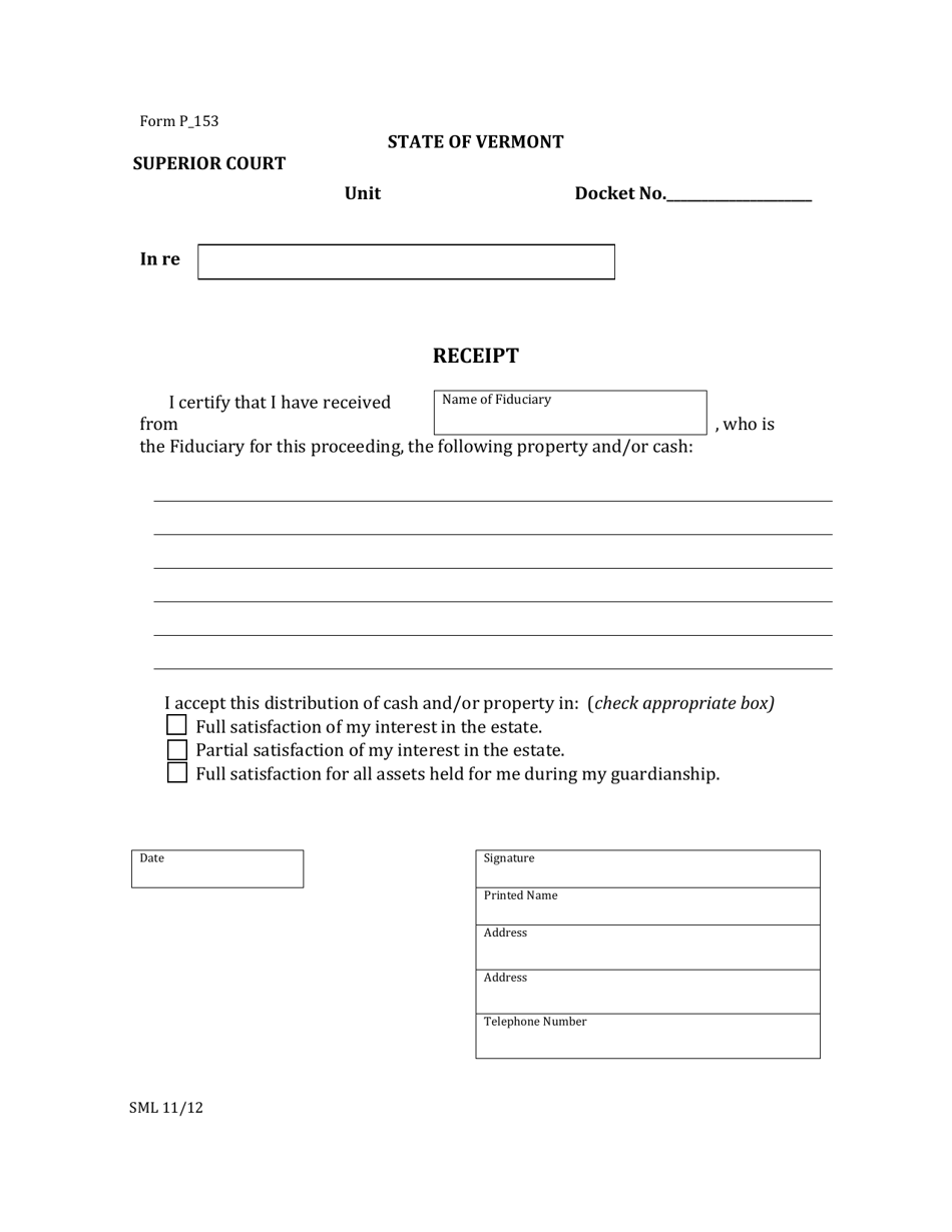 Form P153 Receipt - Vermont, Page 1