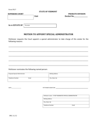 Document preview: Form PE17 Motion to Appoint Special Administrator - Vermont