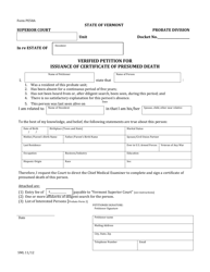 Document preview: Form PE58A Verified Petition for Issuance of Certificate of Presumed Death - Vermont