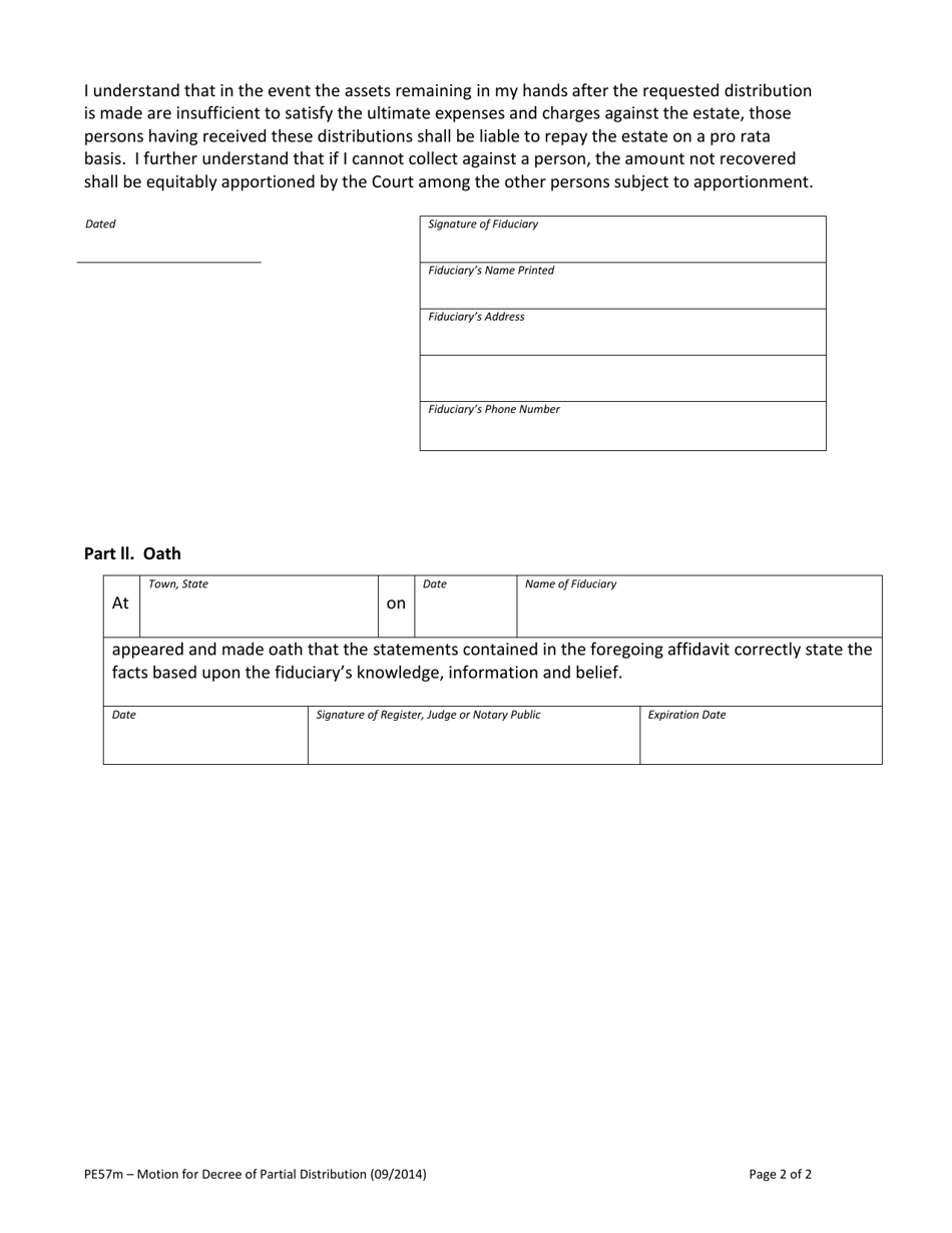 Form PE57M Motion for Decree of Partial Distribution - Vermont, Page 2