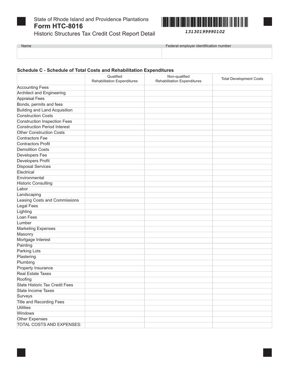 Form HTC-8016 Historic Structures Tax Credit Cost Report Detail - Rhode Island, Page 2