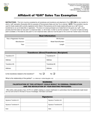 Document preview: Form PFBC-715 Affidavit of "gift" Sales Tax Exemption - Pennsylvania