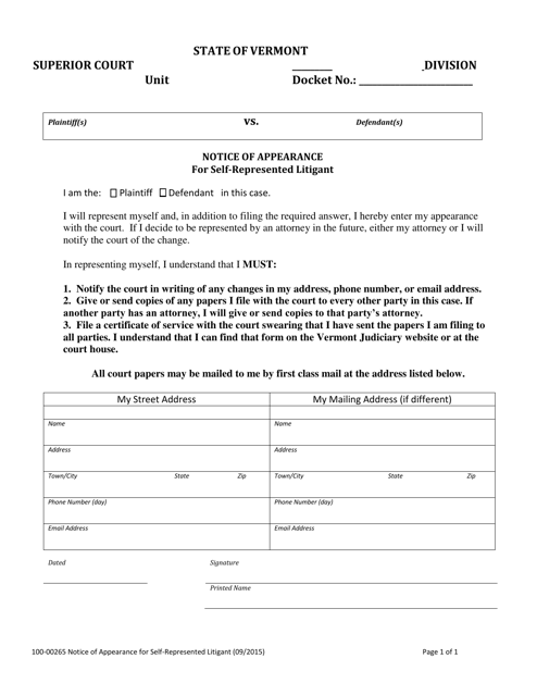 Form 100-00265  Printable Pdf