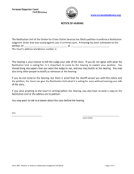 Form 280 Petition to Enforce a Restitution Judgment Order - Vermont, Page 2
