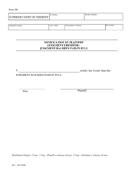 Document preview: Form 290 Notification by Plaintiff (Judgment Creditor) Judgment Has Been Paid in Full - Vermont