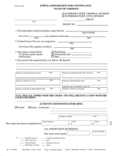 Form 418  Printable Pdf