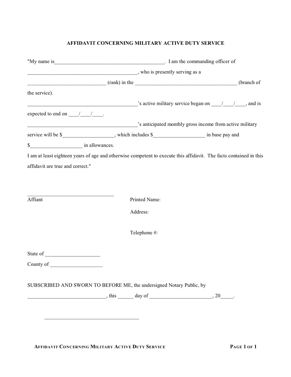 Affidavit Concerning Military Active Duty Service - Texas, Page 1
