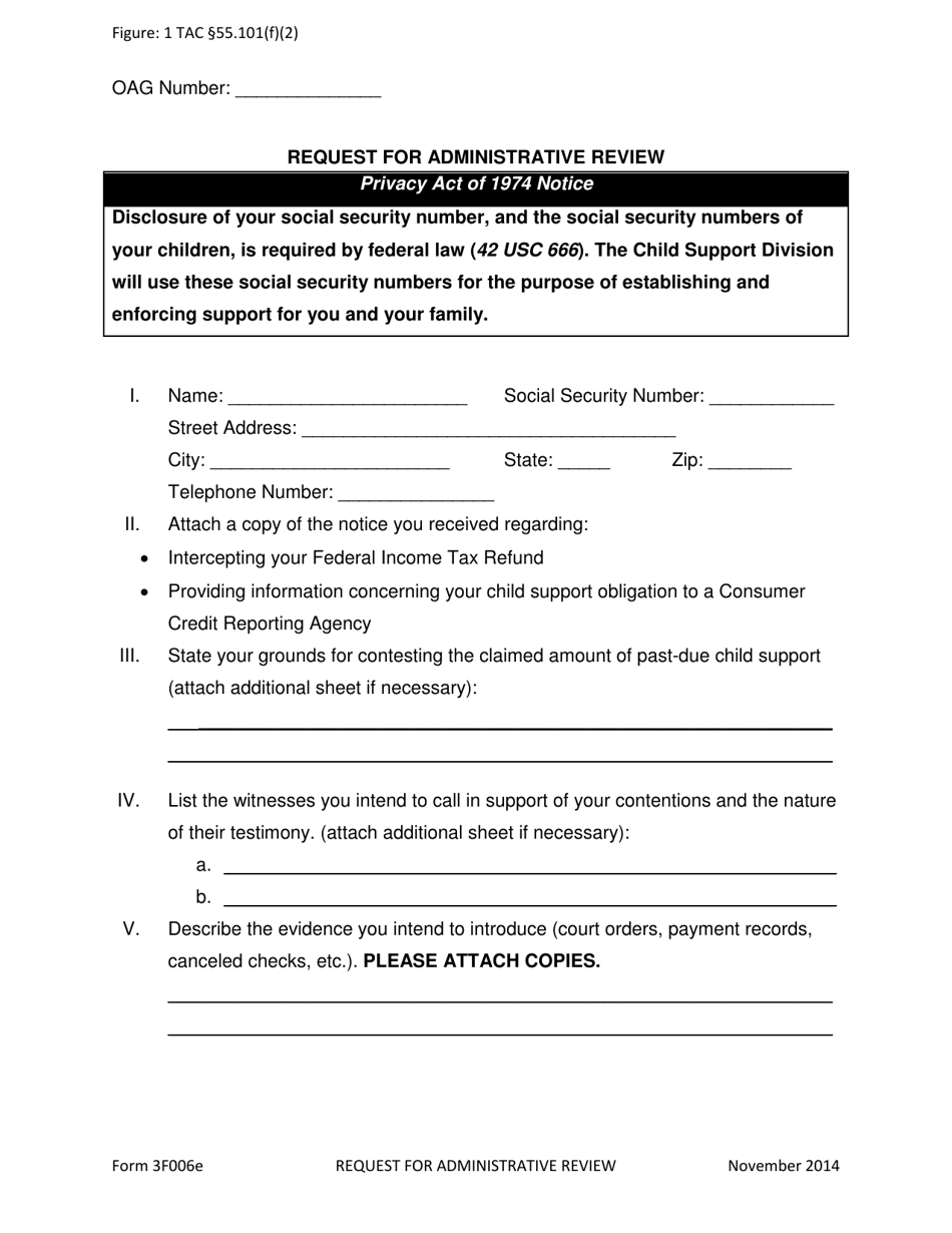 Form 3F006E Request for Administrative Review - Texas, Page 1
