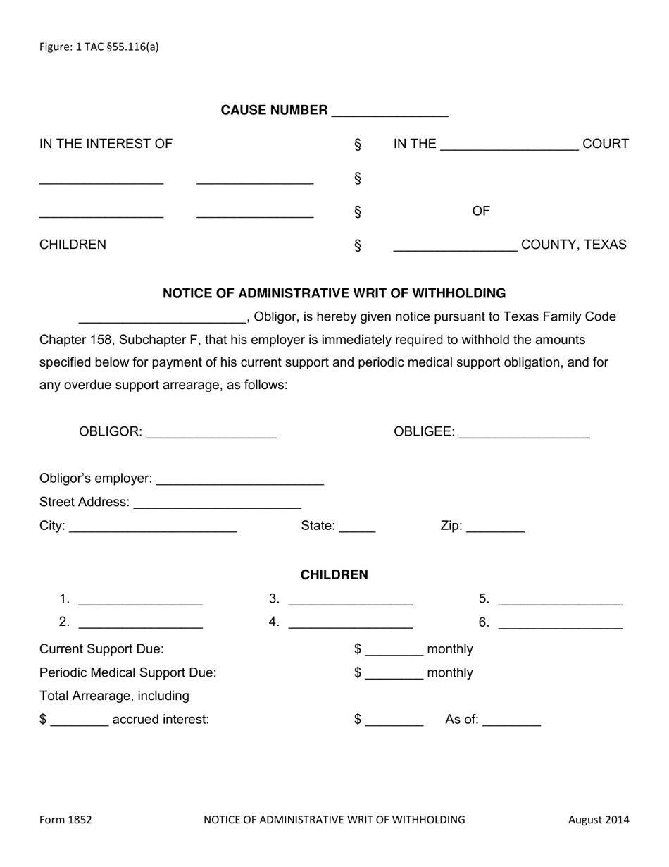 Form 1852 - Fill Out, Sign Online and Download Fillable PDF, Texas ...