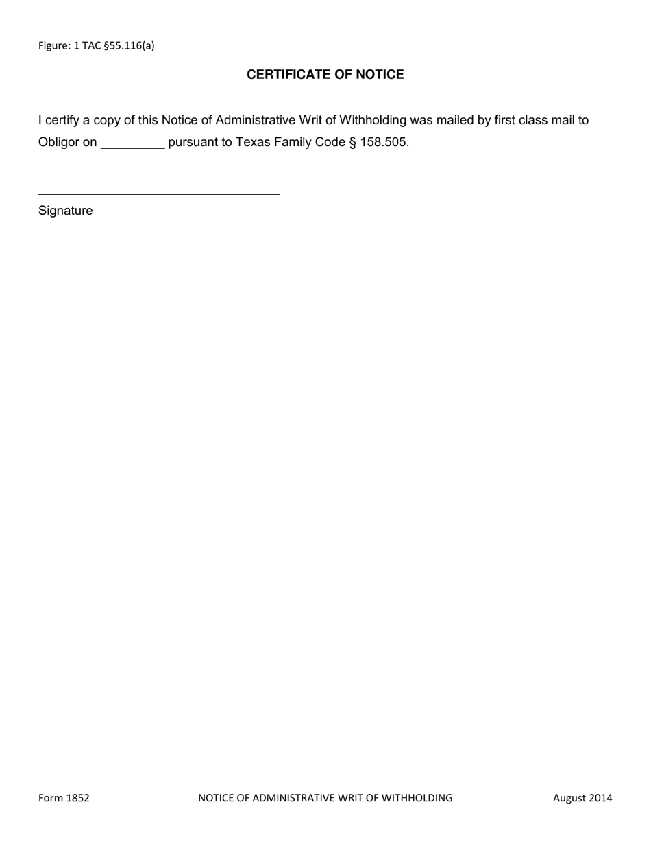 Form 1852 Notice of Administrative Writ of Withholding - Texas, Page 3