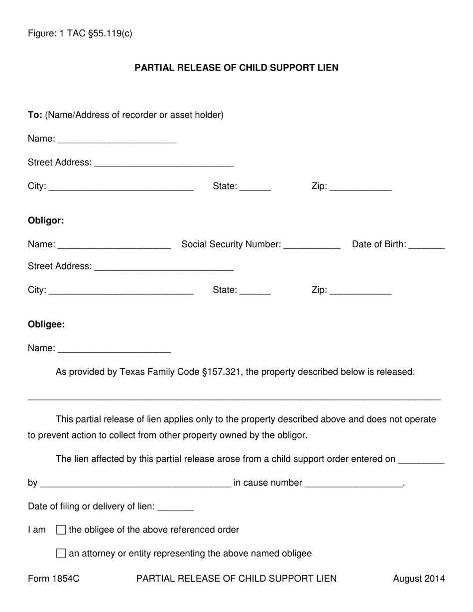 Form 1854C Partial Release of Child Support Lien - Texas, Page 1