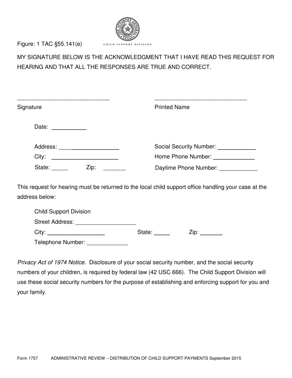 Form 1757 Request for Administrative Review  Distribution of Child Support Payments - Texas, Page 5