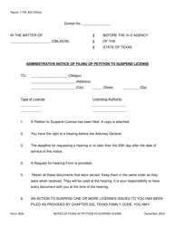 Document preview: Form 1832 Administrative Notice of Filing of Petition to Suspend License - Texas