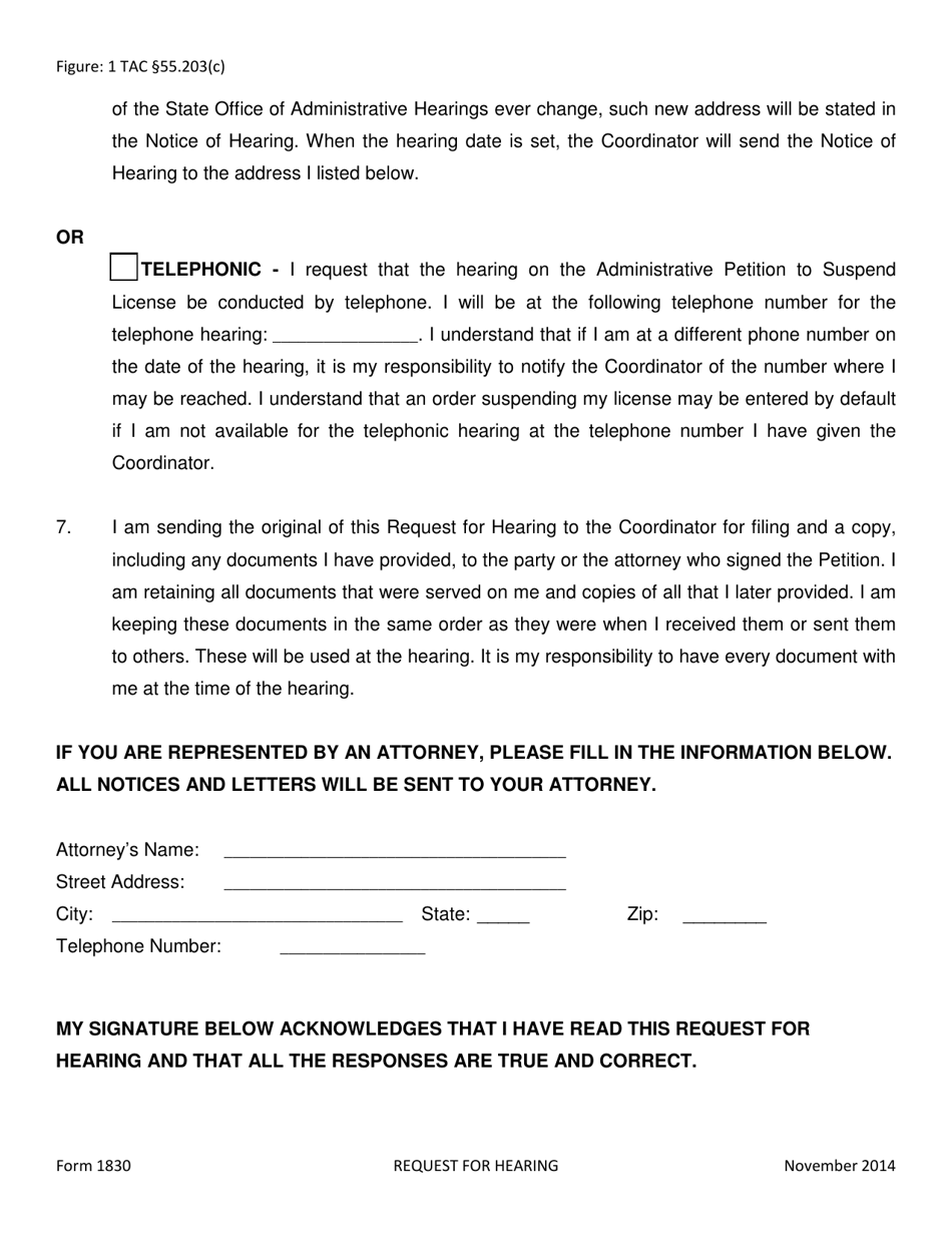 Form 1830 Request for Hearing - Texas, Page 3