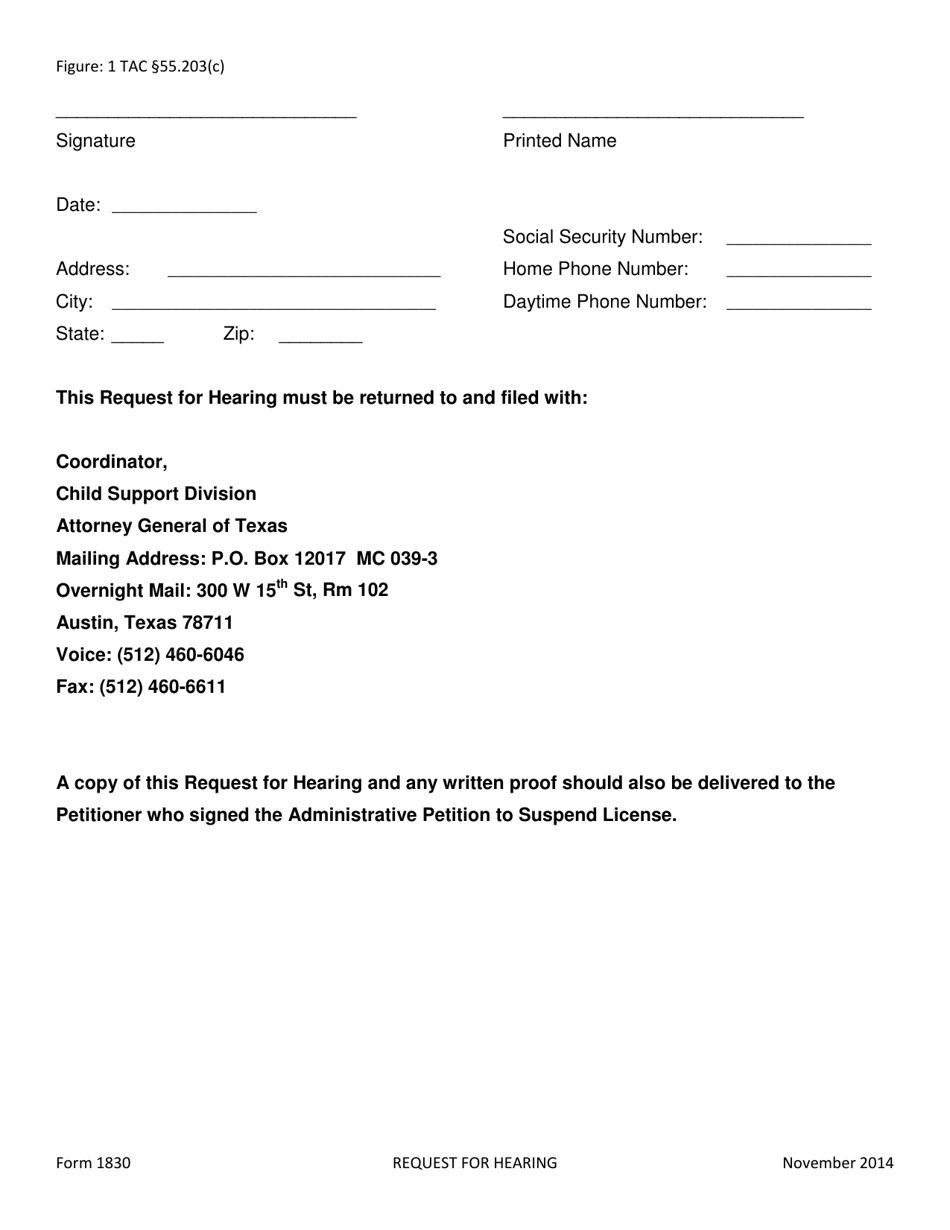Form 1830 Request for Hearing - Texas, Page 4