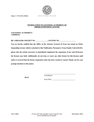 Document preview: Form 1829 Notification to Licensing Authority of Order Suspending License - Texas