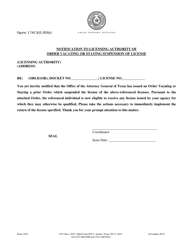 Document preview: Form 1833 Notification to Licensing Authority of Order Vacating or Staying Suspension of License - Texas