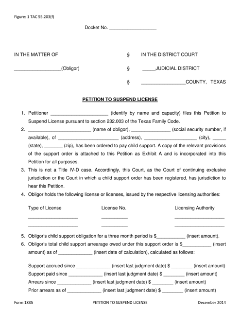 Form 1835 Petition to Suspend License - Texas