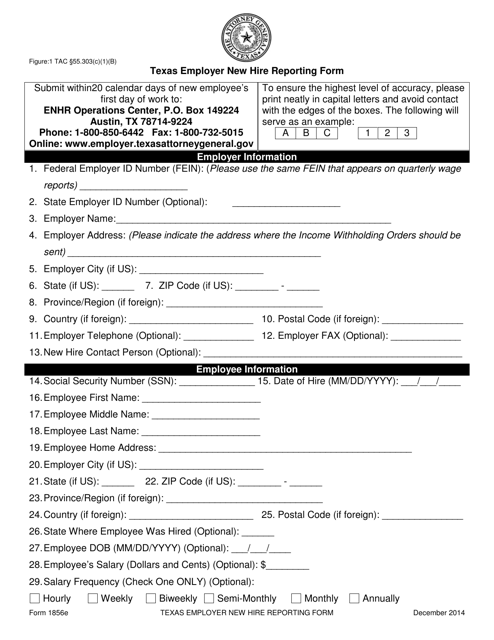 Form 1856E Texas Employer New Hire Reporting Form - Texas