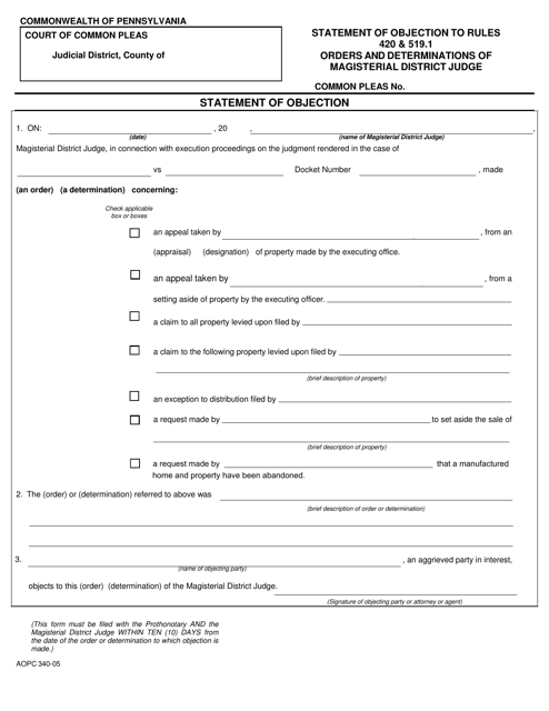Form AOPC340-05  Printable Pdf