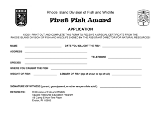 Document preview: Children's First Fish Certificate Application - Rhode Island