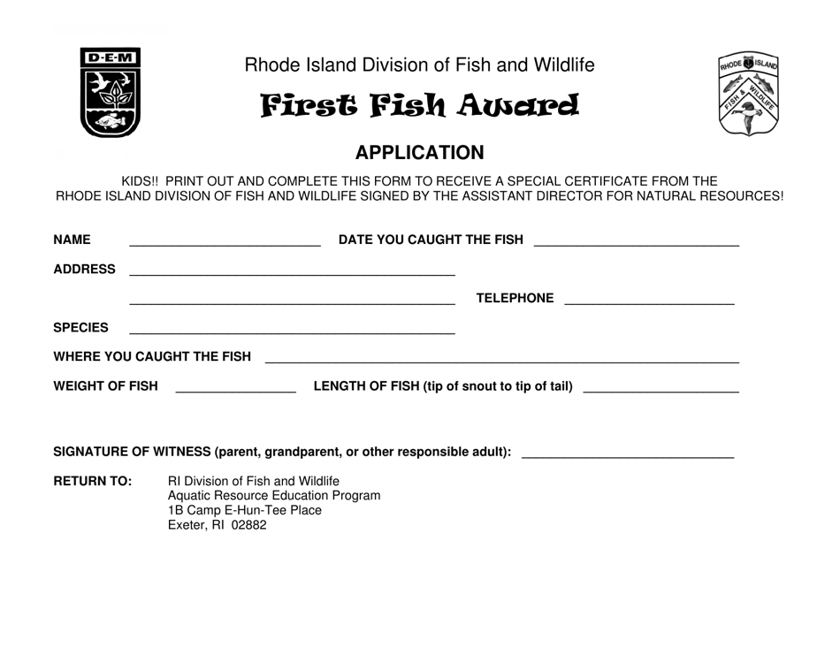 Childrens First Fish Certificate Application - Rhode Island, Page 1