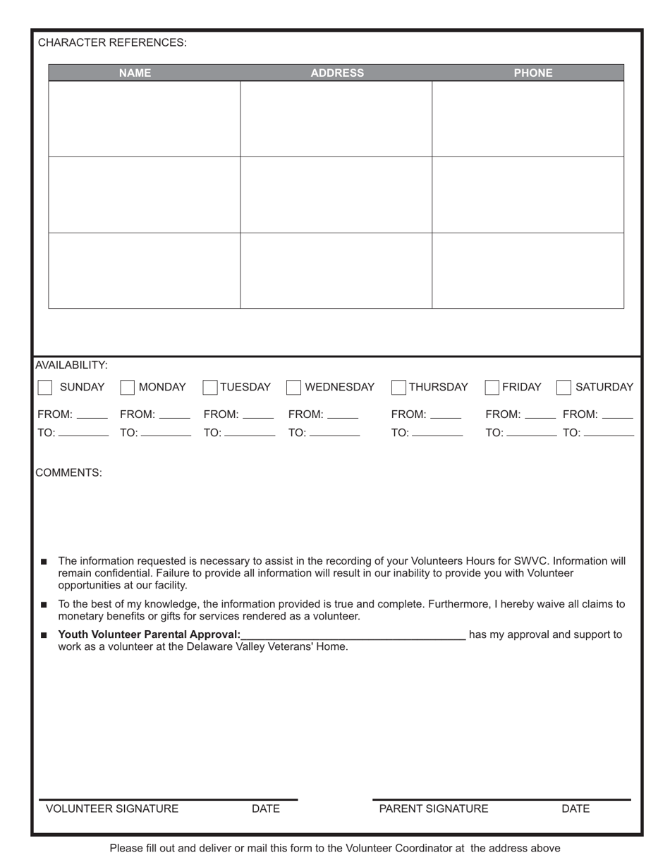 Southwestern Veterans Center Volunteer Application Form - Pennsylvania, Page 2