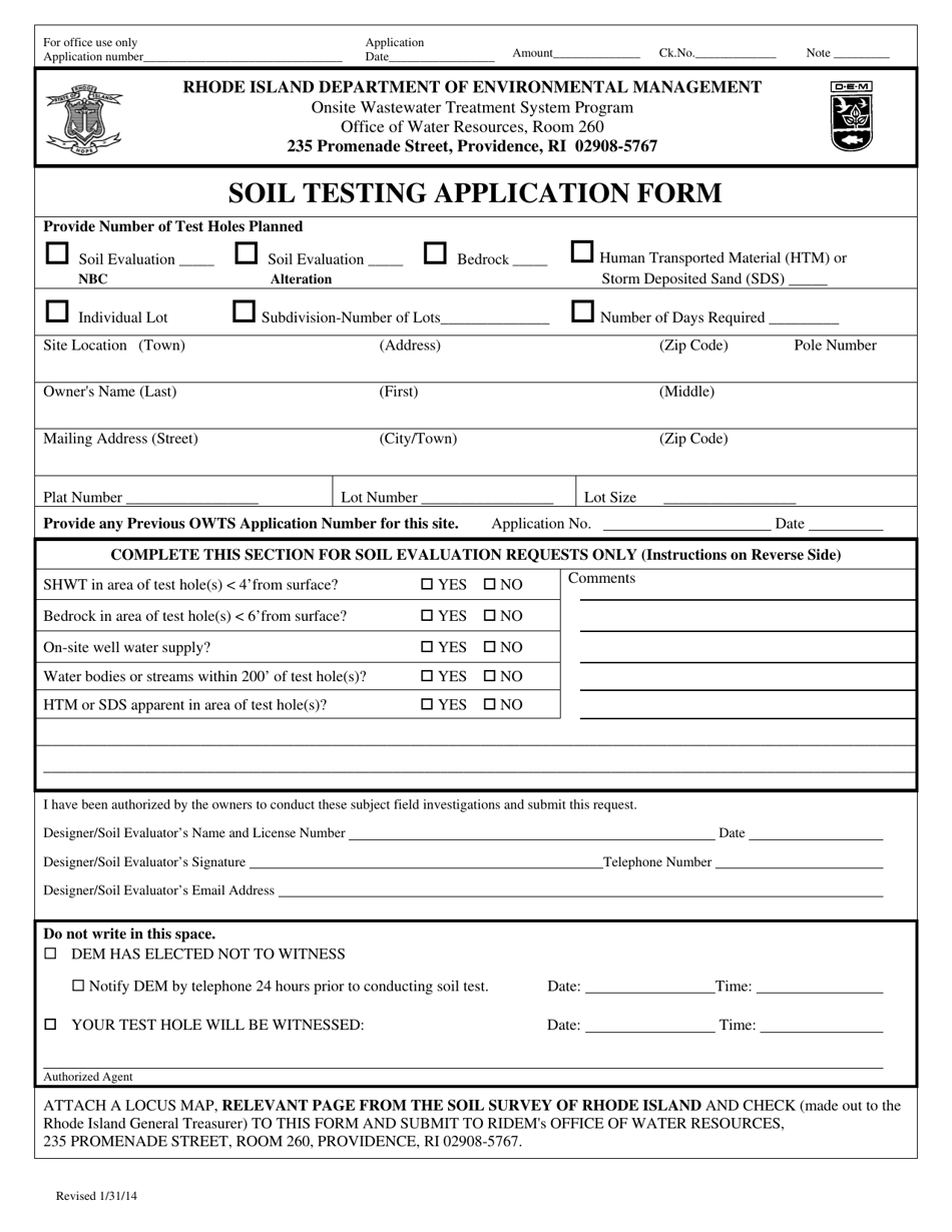 Soil Testing Application Form - Rhode Island, Page 1