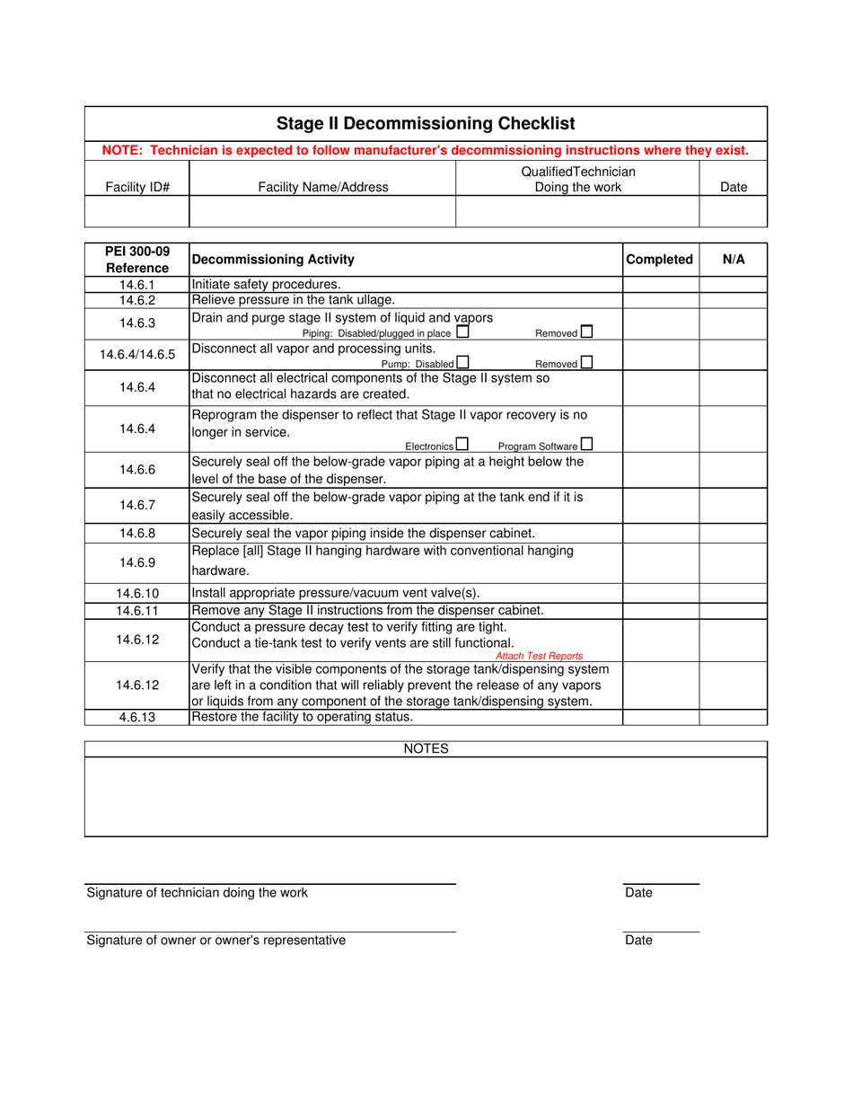 Stage II Decommissioning Checklist - Rhode Island, Page 1