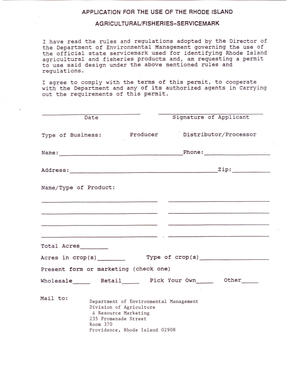 Rhode Island Application for the Use of the Rhode Island Agricultural