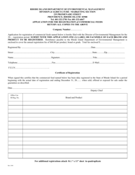 Document preview: Application for the Registration of Commercial Feeds - Rhode Island