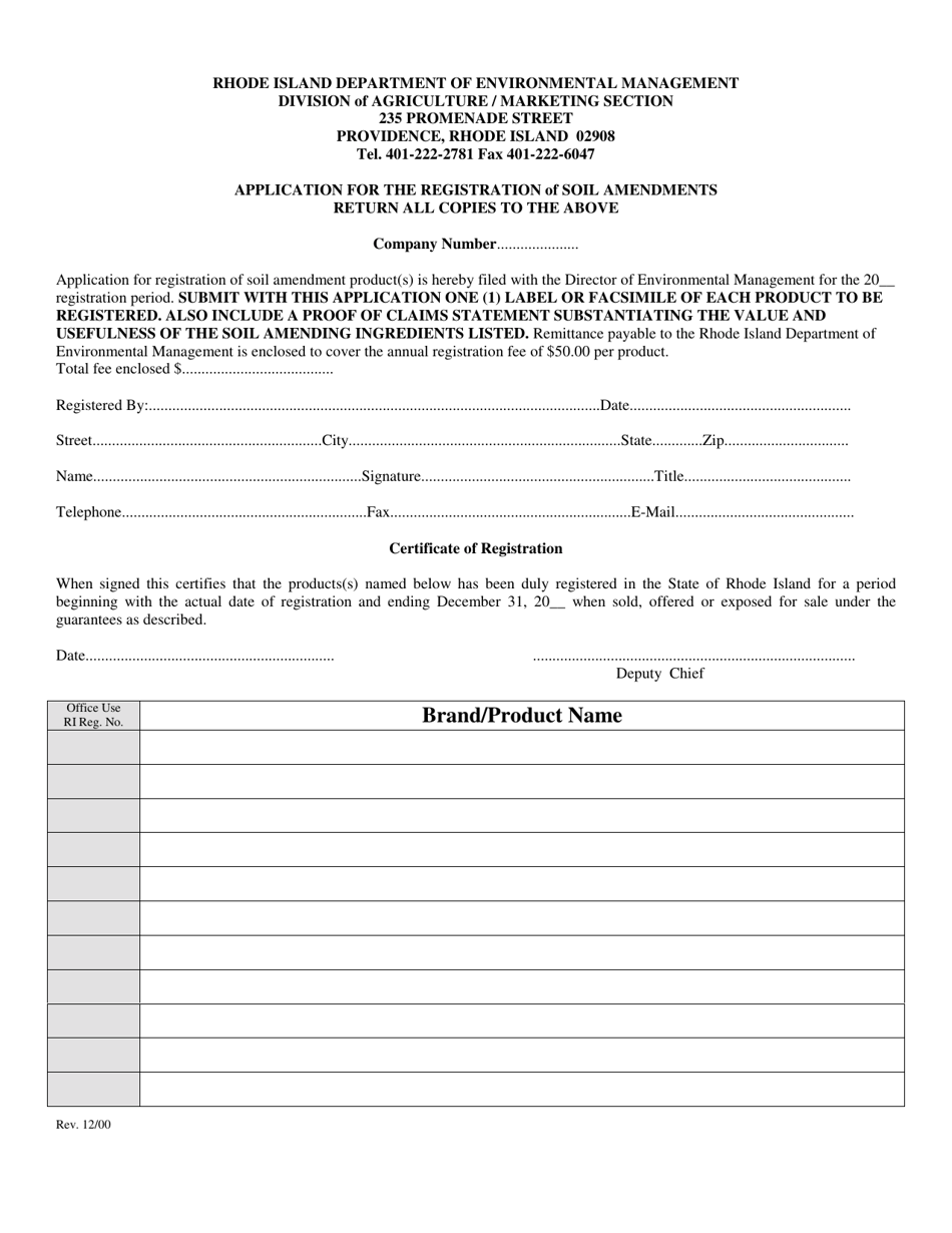 Application for the Registration of Soil Amendments - Rhode Island, Page 1