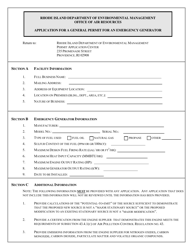 Document preview: Application for a General Permit for an Emergency Generator - Rhode Island