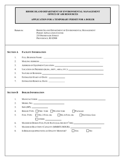 Application for a Temporary Permit for a Boiler - Rhode Island Download Pdf