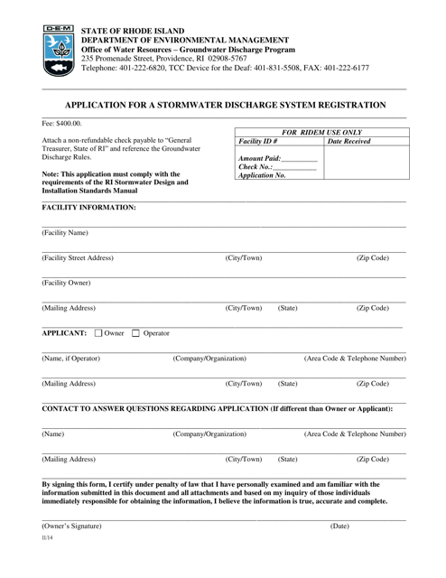 Application for a Stormwater Discharge System Registration - Rhode Island
