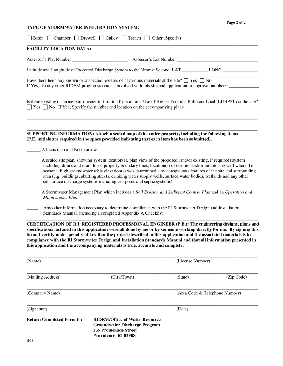 Application for a Stormwater Discharge System Registration - Rhode Island, Page 2