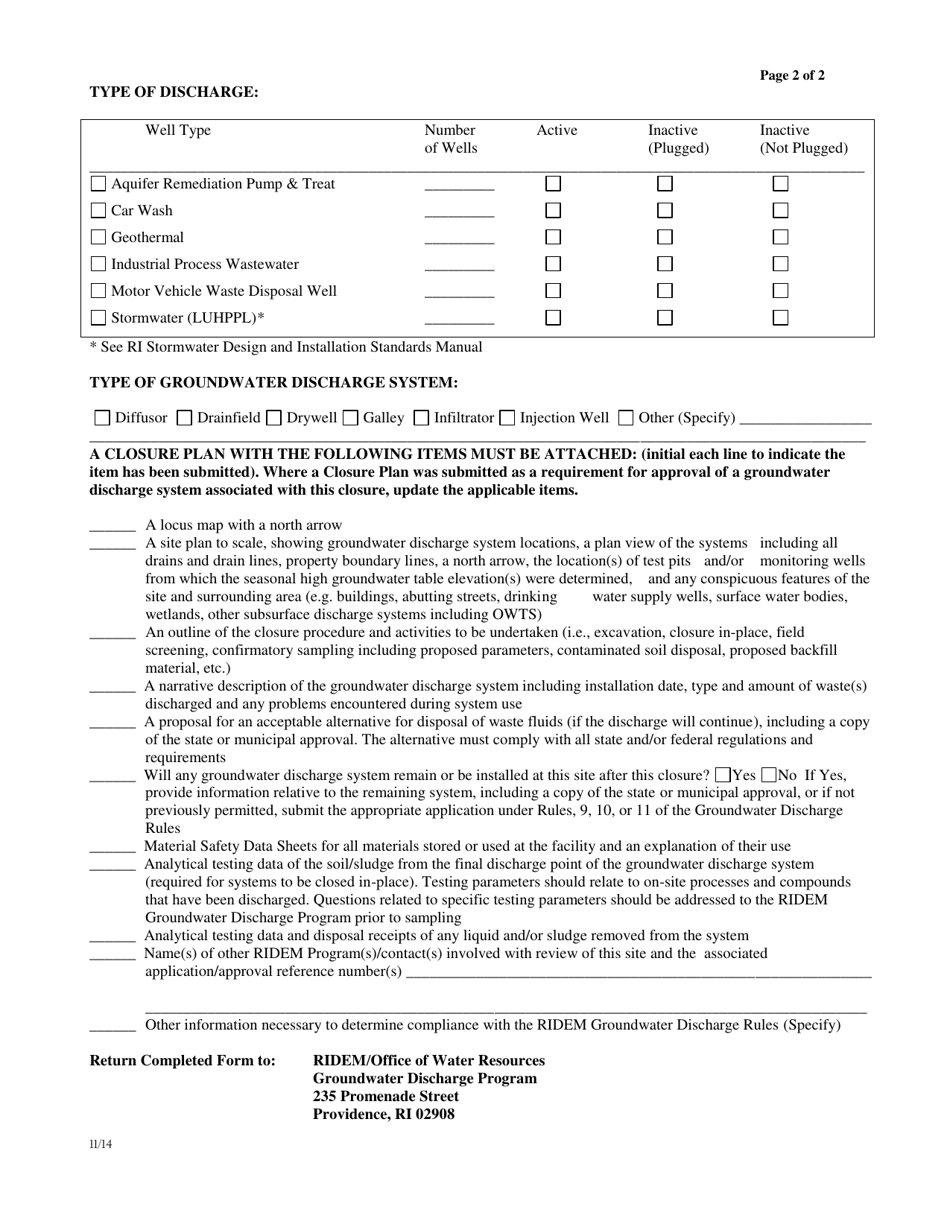 Application for Closure of a Groundwater Discharge System - Rhode Island, Page 2