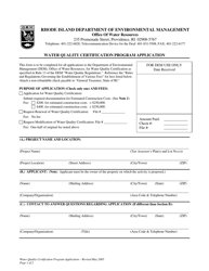 Document preview: Water Quality Certification Program Application Form - Rhode Island