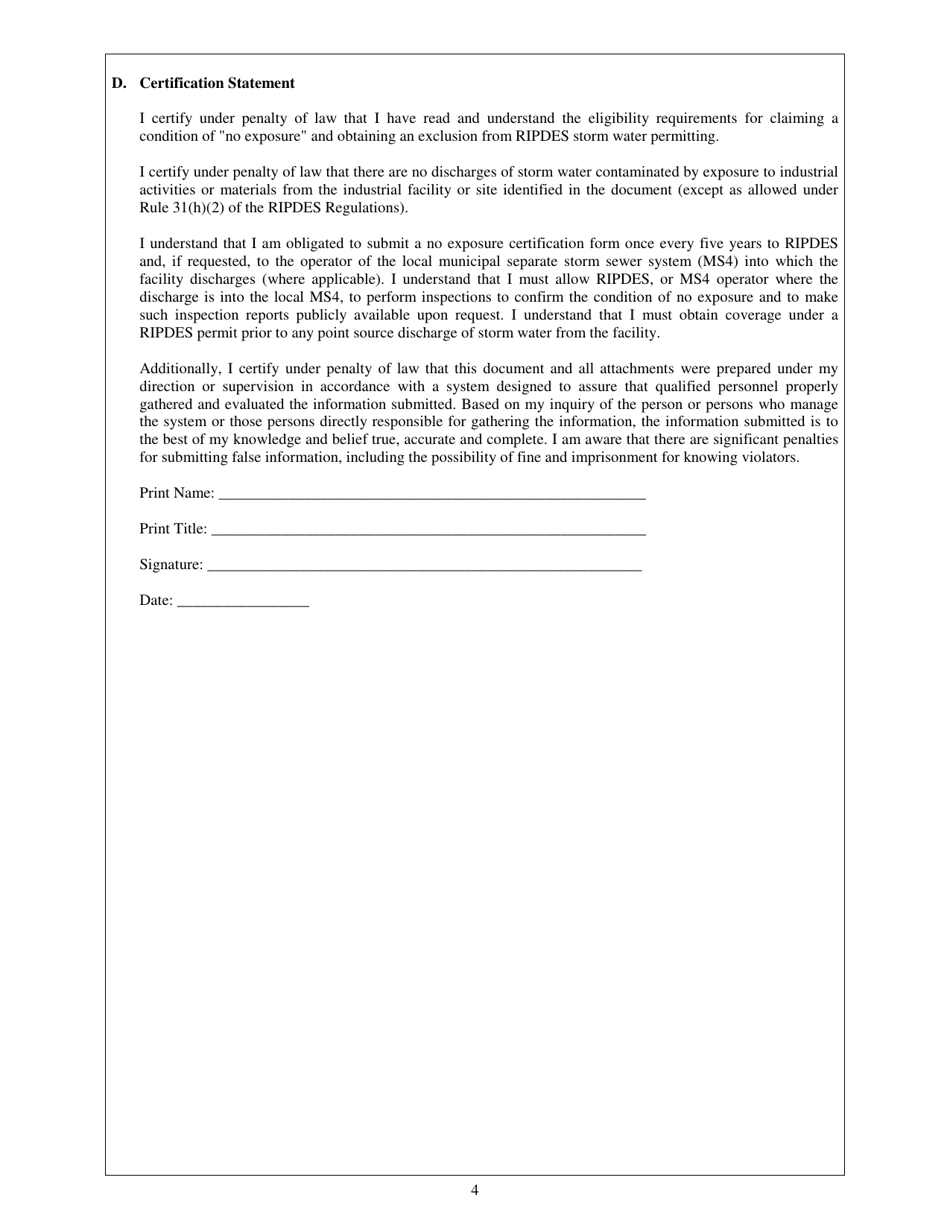 No Exposure Certification Exclusion From Ripdes Industrial Storm Water Permitting - Rhode Island, Page 4