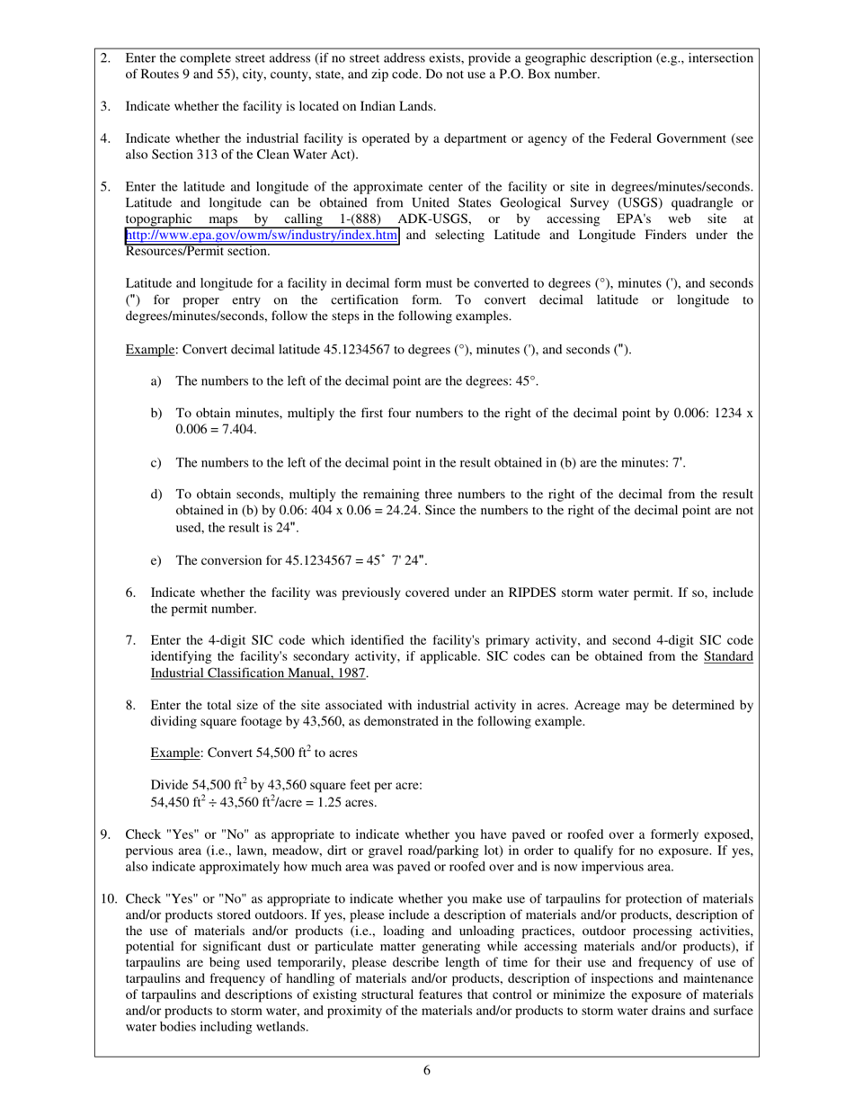 No Exposure Certification Exclusion From Ripdes Industrial Storm Water Permitting - Rhode Island, Page 6