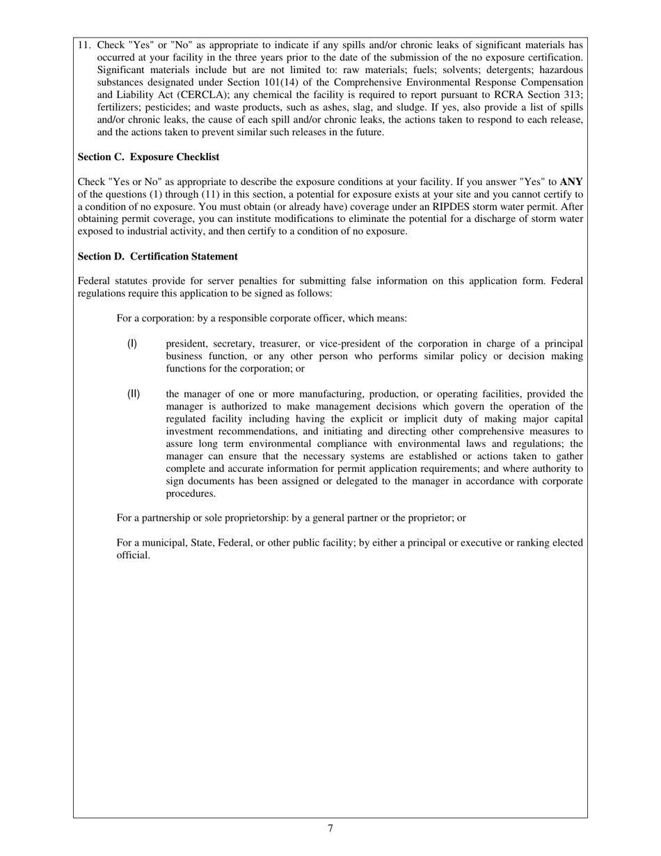 No Exposure Certification Exclusion From Ripdes Industrial Storm Water Permitting - Rhode Island, Page 7
