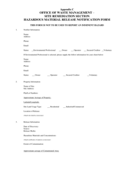 Document preview: Appendix C Hazardous Material Release Notification Form - Rhode Island