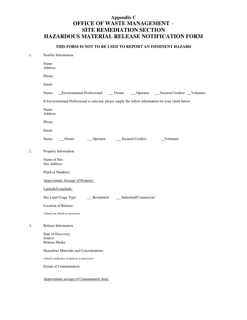 Appendix C Hazardous Material Release Notification Form - Rhode Island, Page 1