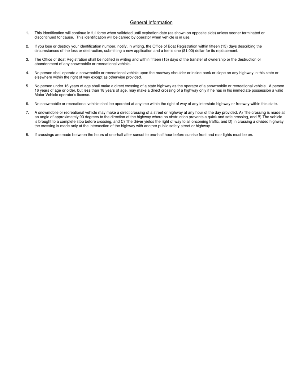 Rv / Snowmobile Registration Application Form - Rhode Island, Page 2