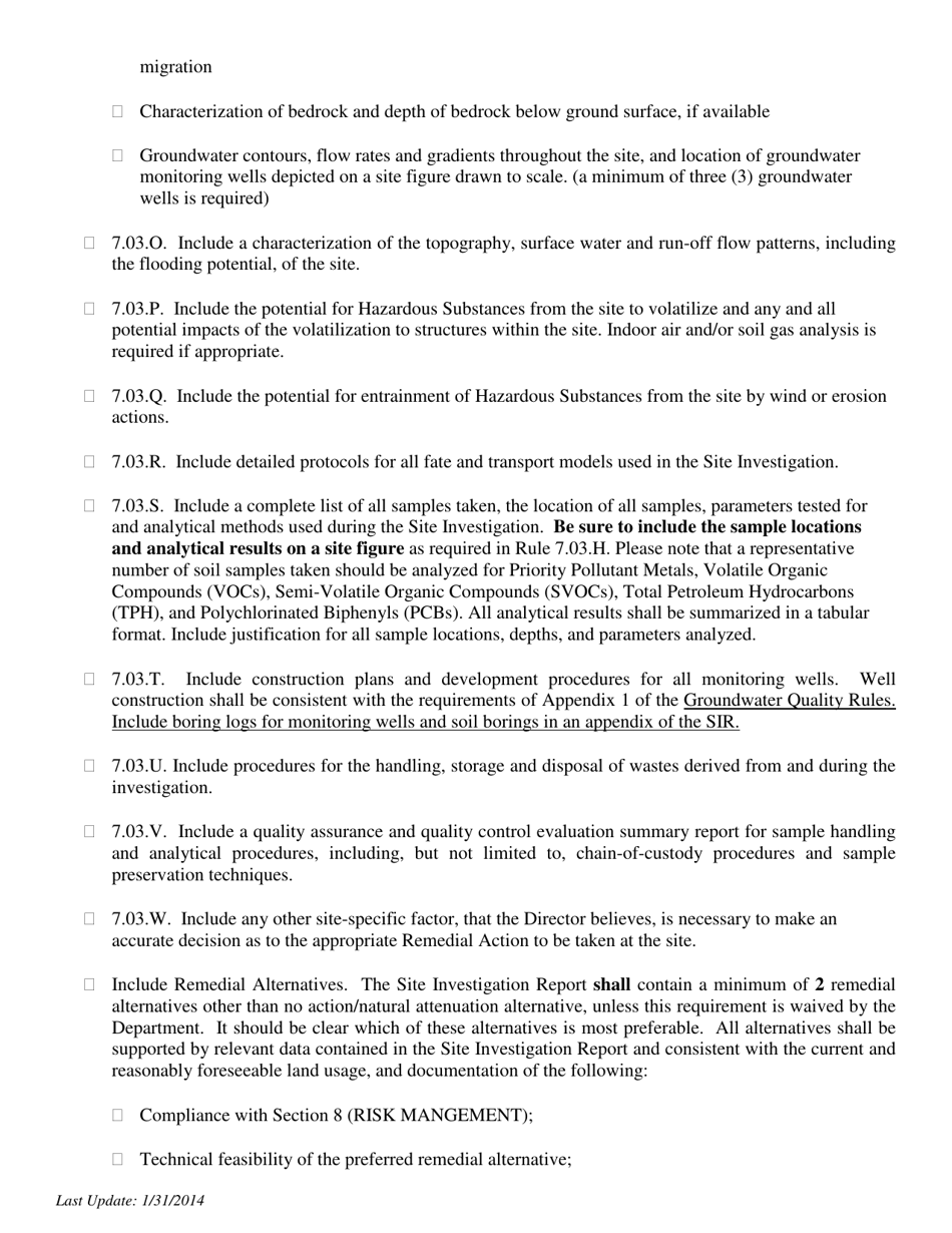 Site Investigation Report (Sir) Checklist - Rhode Island, Page 4