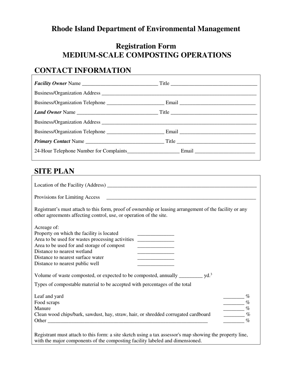 Medium Scale Compost Facilities Registration Form - Rhode Island, Page 1