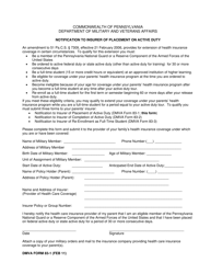 DMVA Form 83-1 &quot;Notification to Insurer of Placement on Active Duty&quot; - Pennsylvania