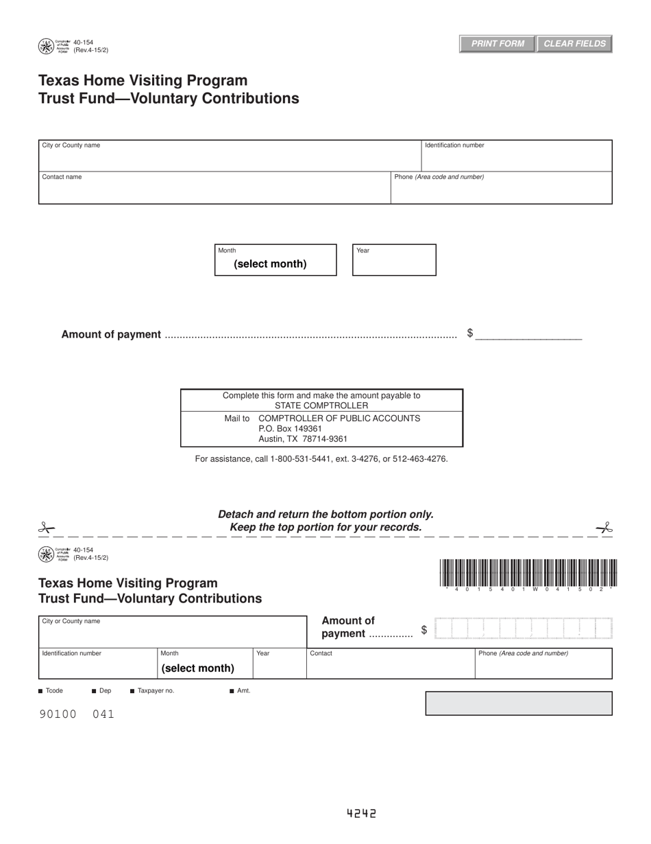 Form 40-154 Texas Home Visiting Program Trust Fund - Voluntary Contributions - Texas, Page 1